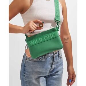 Wild One Spruce Green Recycled Knit Crossbody Treat Pouch Dog Walking Bag